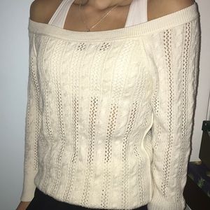 Off the shoulder American Eagle white sweater.